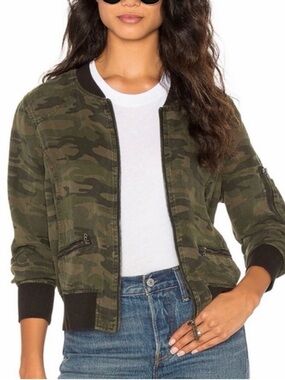 Sanctuary Camo Bomber Jacket in Olive Green
